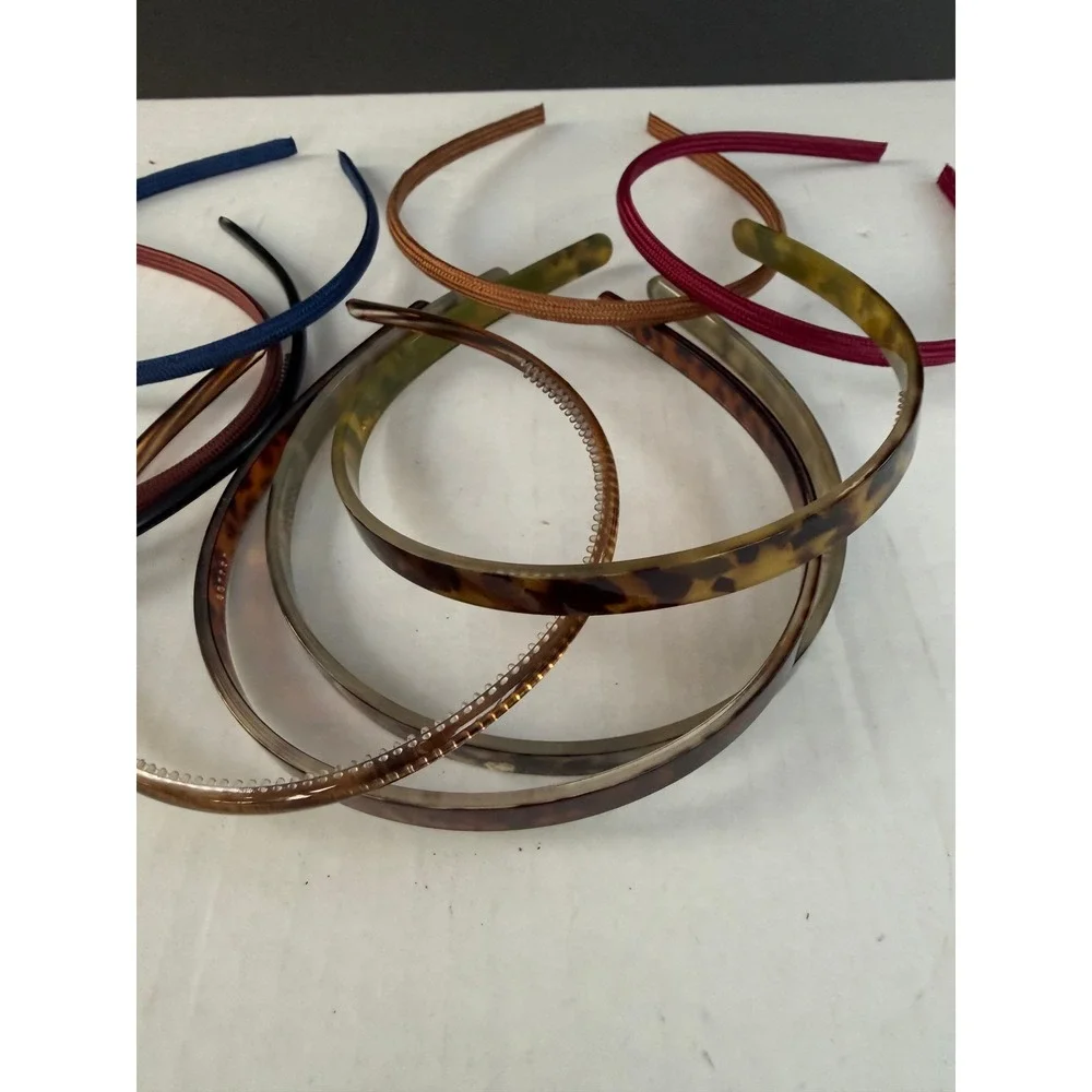 Assorted Slim Headband Lot 7pc Tortoiseshell Fabric Wrapped Black Navy Burgundy